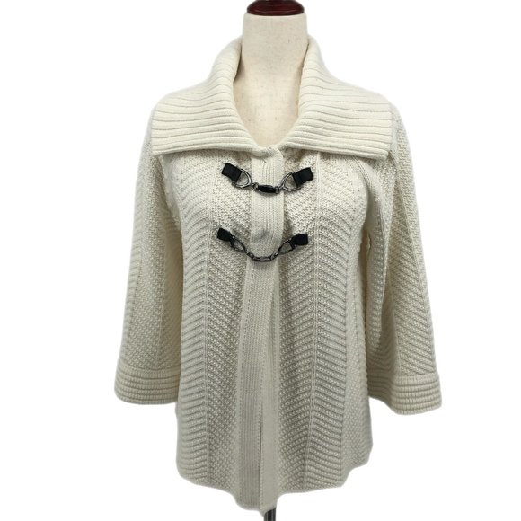 JM Collection White Silver Buckle Cardigan | Loose Fit - Picture 1 of 5
